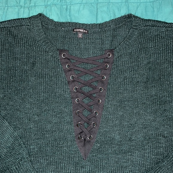 Express Knitted Sweater with Lace up Neck Size S - Picture 2 of 6